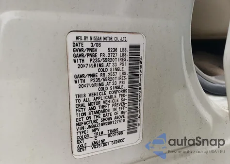 2009 Nissan Murano S z USA, uszkodzony, nr VIN JN8AZ18W29W127419